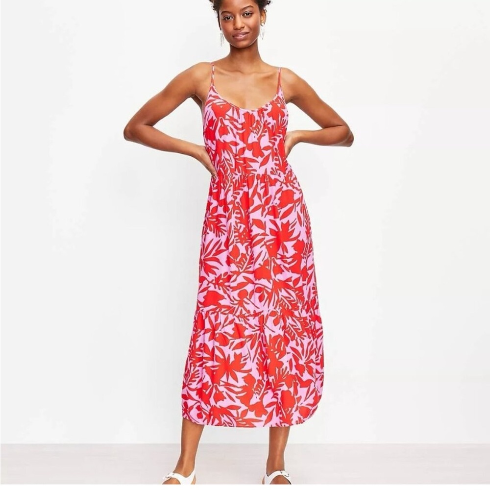 LOFT Vibrant Red and White Backless Dress